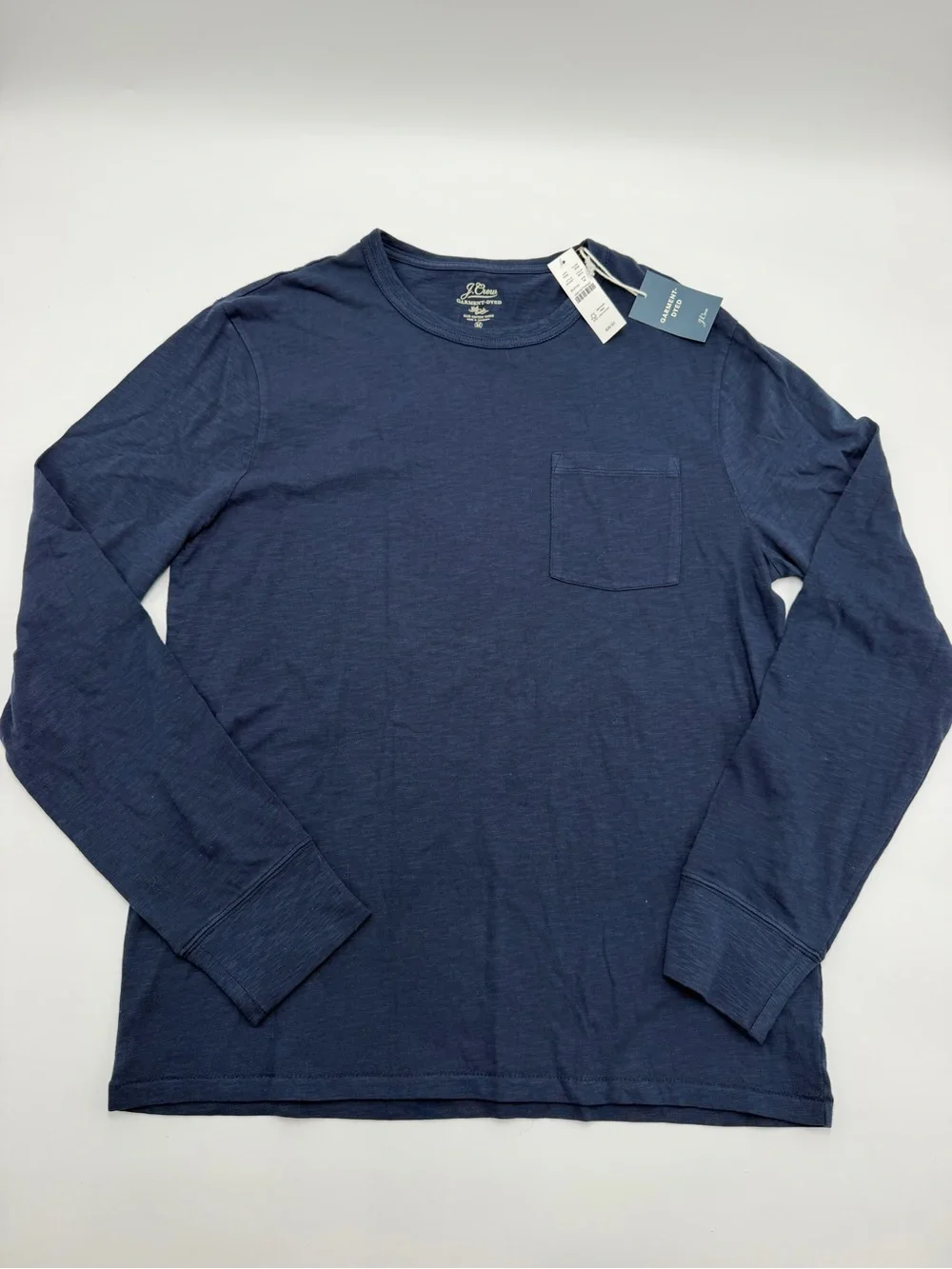 J. Crew Garment-Dyed Slub Cotton Long-Sleeve T-Shirt Men's Medium Navy Blue NEW